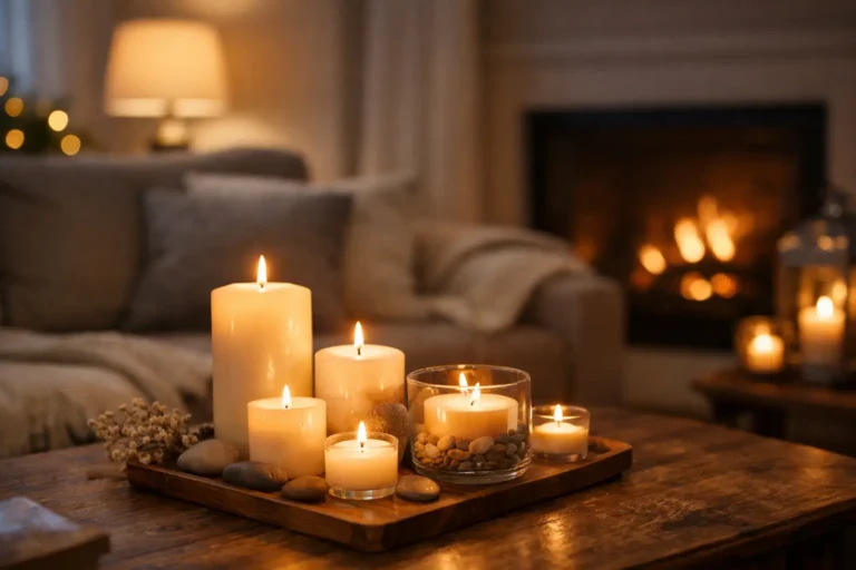 Atmosfera accogliente con candele in casa