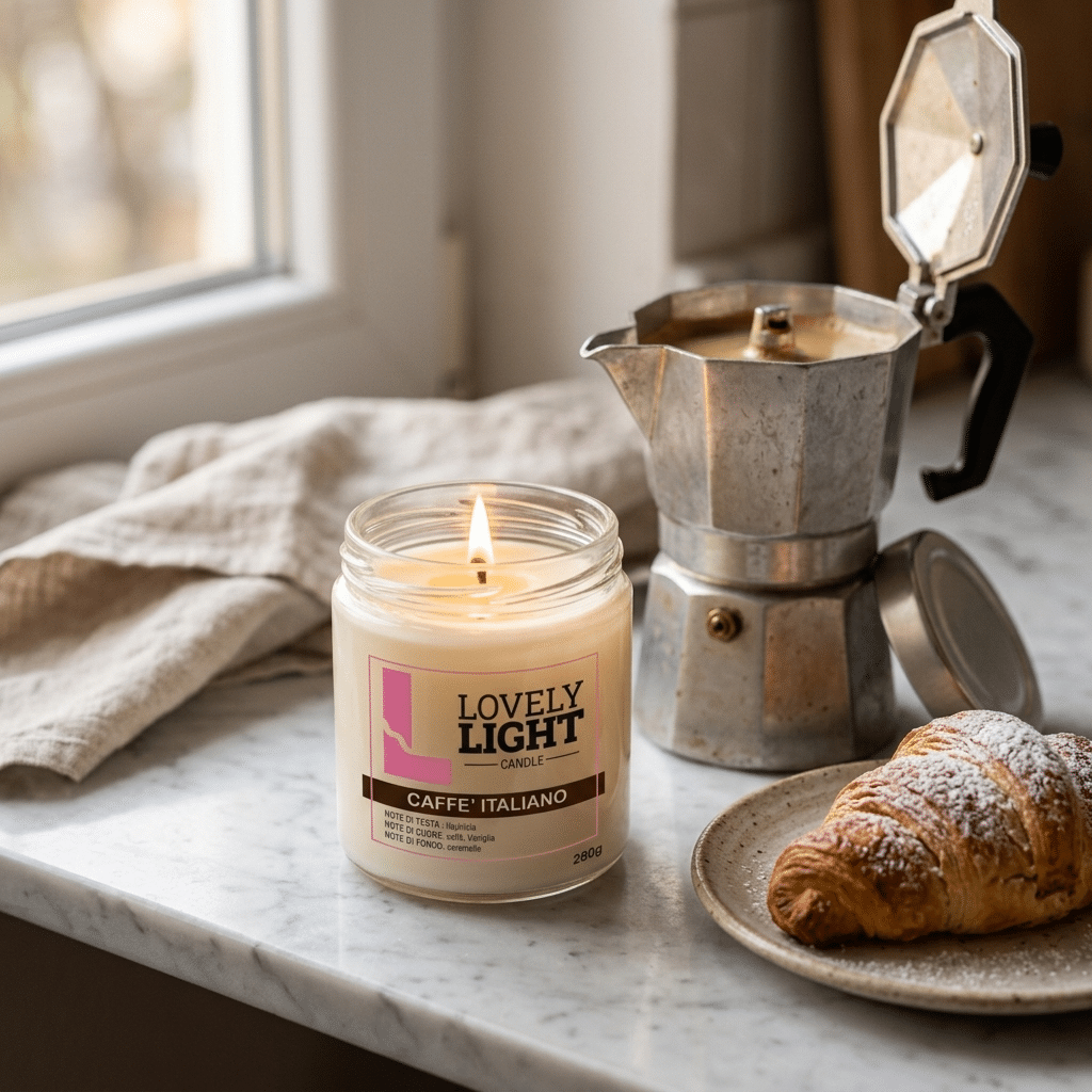 Candela Caffè Italiano accesa in cucina