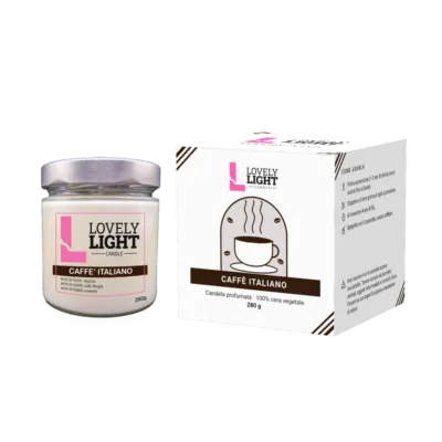 Candela profumata Caffè Italiano Lovely Light in barattolo di vetro da 280 g con la sua scatola regalo