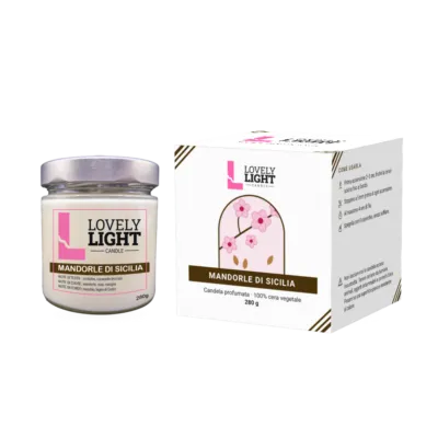 Candela profumata Mandorle di Sicilia Lovely Light in barattolo di vetro da 280 g con la sua scatola regalo