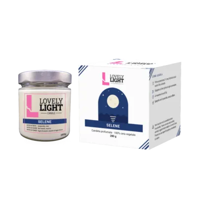 Candela profumata Selene Lovely Light in barattolo di vetro da 280 g con la sua scatola regalo