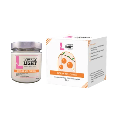Candela profumata Sicilia nel Cuore Lovely Light in barattolo di vetro da 280 g con la sua scatola regalo