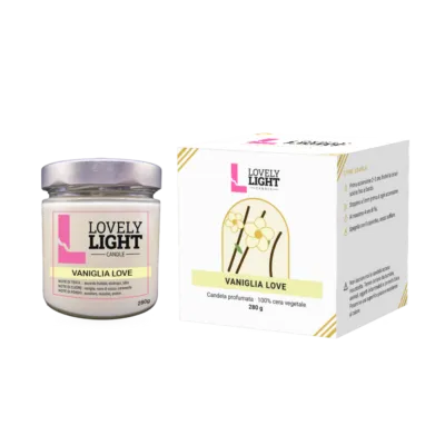 Candela profumata Vaniglia Love Lovely Light in barattolo di vetro da 280 g con la sua scatola regalo